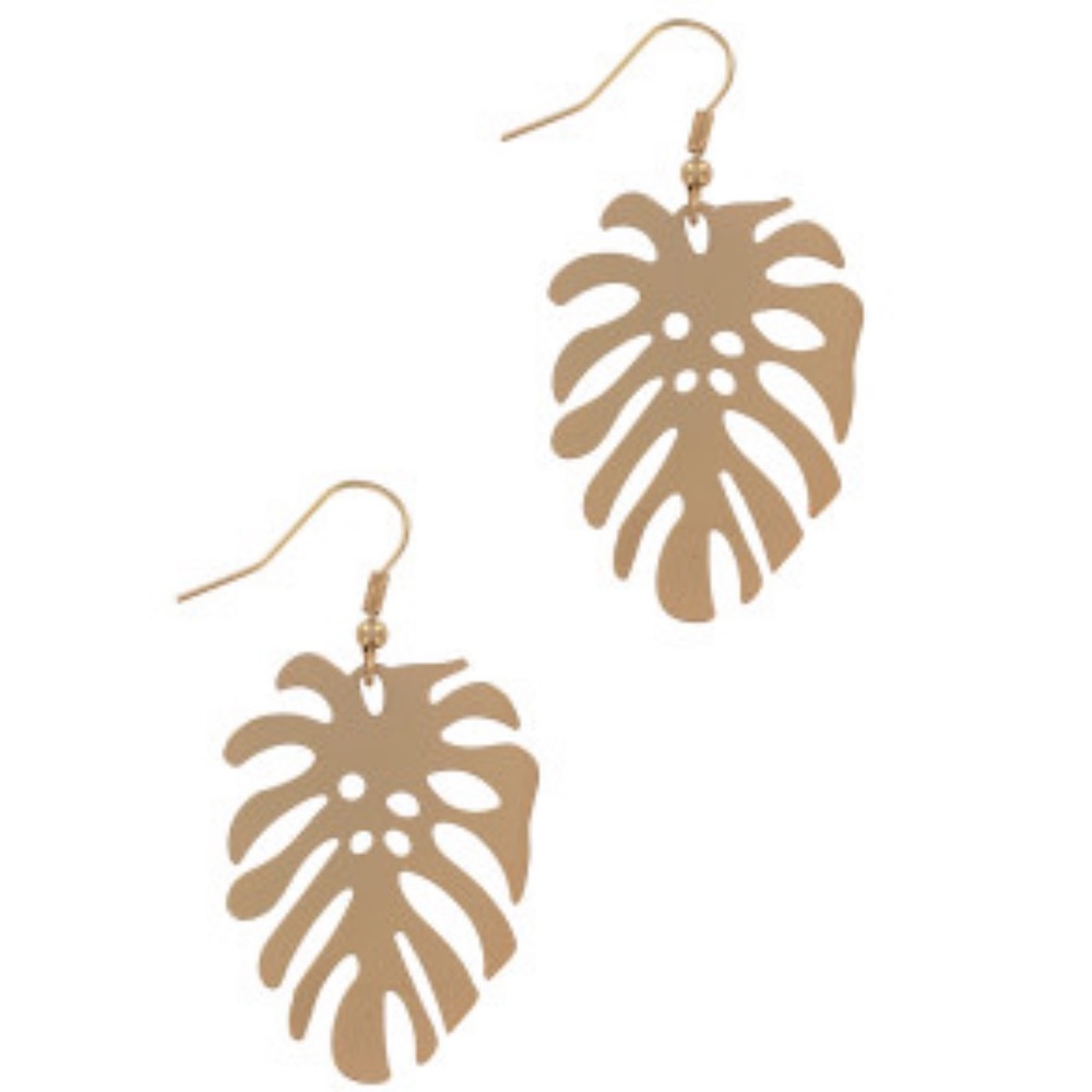 NWT Gold Leaf Plant Statement Earrings - Picture 3 of 5